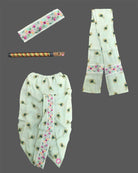 Young prince peacock feather printed Krishna outfit set with dhoti stole headband and flute for Gokulashtami