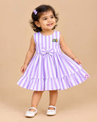 Infant striped seersucker frock with waist bow for birthday party and festive wear