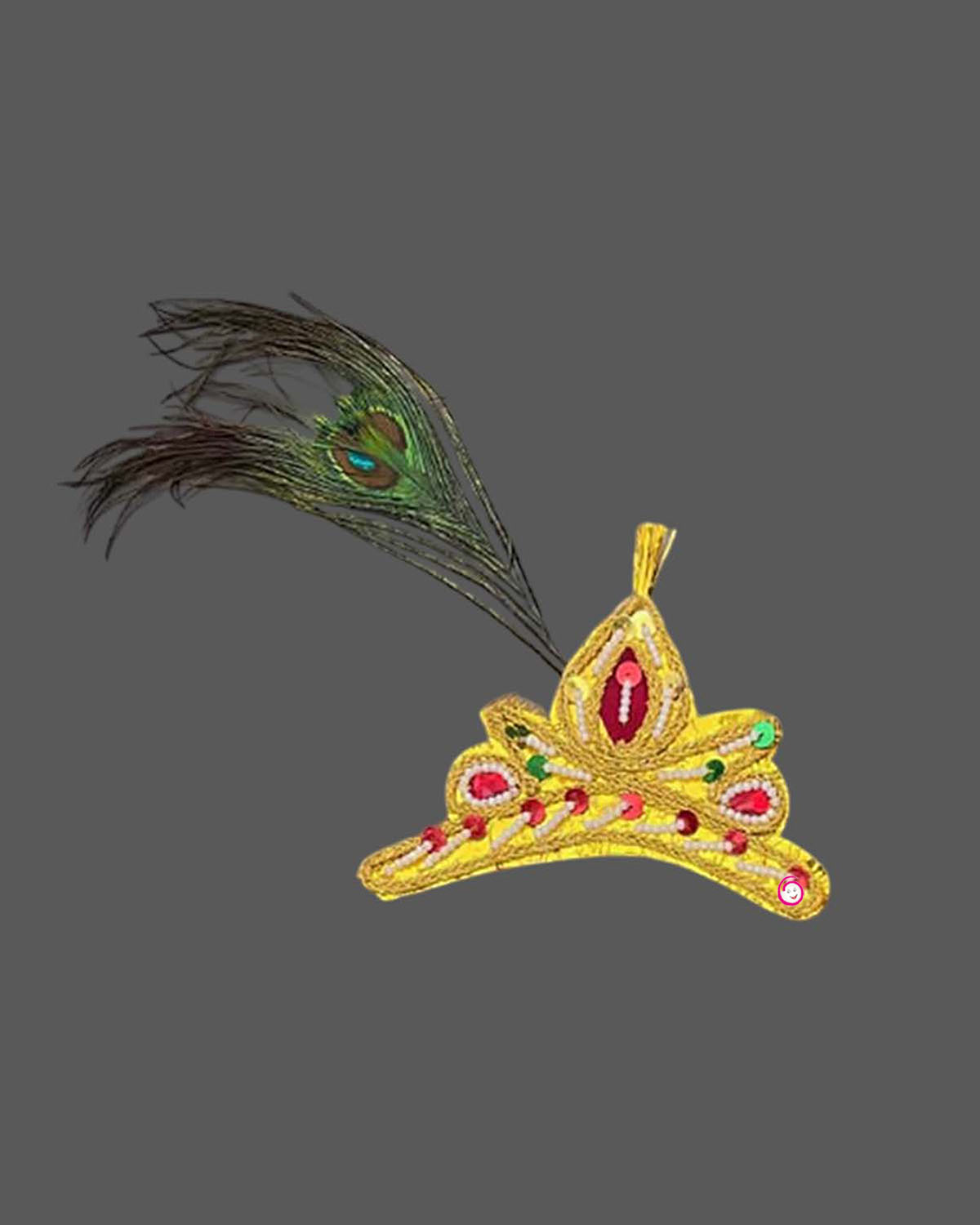 Infant Krishna dress featuring silk dhoti patka sash mukut with peacock feather flute and necklace