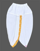 Baby boy printed ethnic kurta and dhoti pant set with mandarin collar and front placket buttons for pooja celebrations.