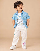 shirt and pant set for boys featuring button-down collar and cargo pockets