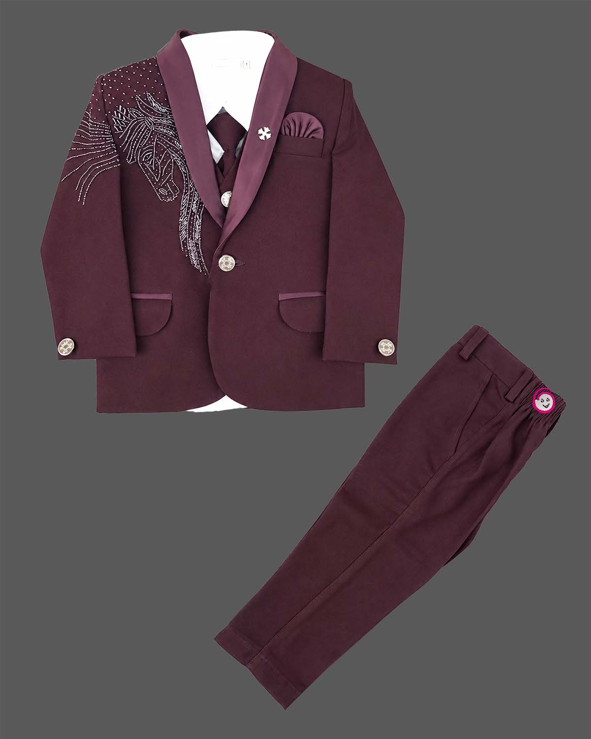 Little gentleman embroidered tuxedo suit set featuring blazer waistcoat bow and tie for wedding party