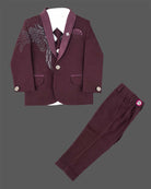Little gentleman embroidered tuxedo suit set featuring blazer waistcoat bow and tie for wedding party
