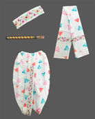 Little gentleman printed cotton Krishna dress set with printed dhoti stole headband and flute for Janmashtami