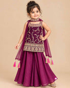 Girls ethnic embroidered sharara set with sleeveless kurti and dupatta for festive occasions