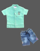 young prince cotton shirt and denim shorts set for boys casual wear
