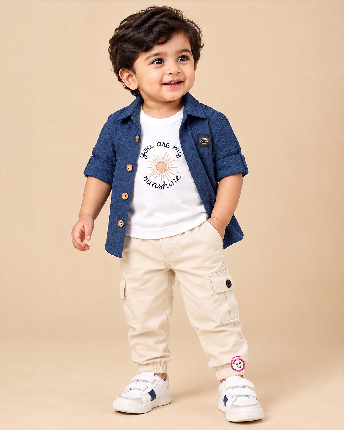 Boys shirts set featuring textured jacket layer graphic tshirt and cargo joggers for boys