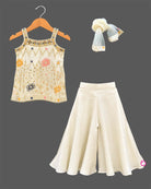 Girls Silk Sharara Set featuring floral embroidered short kurti with wide flared sharara pants for festive wear