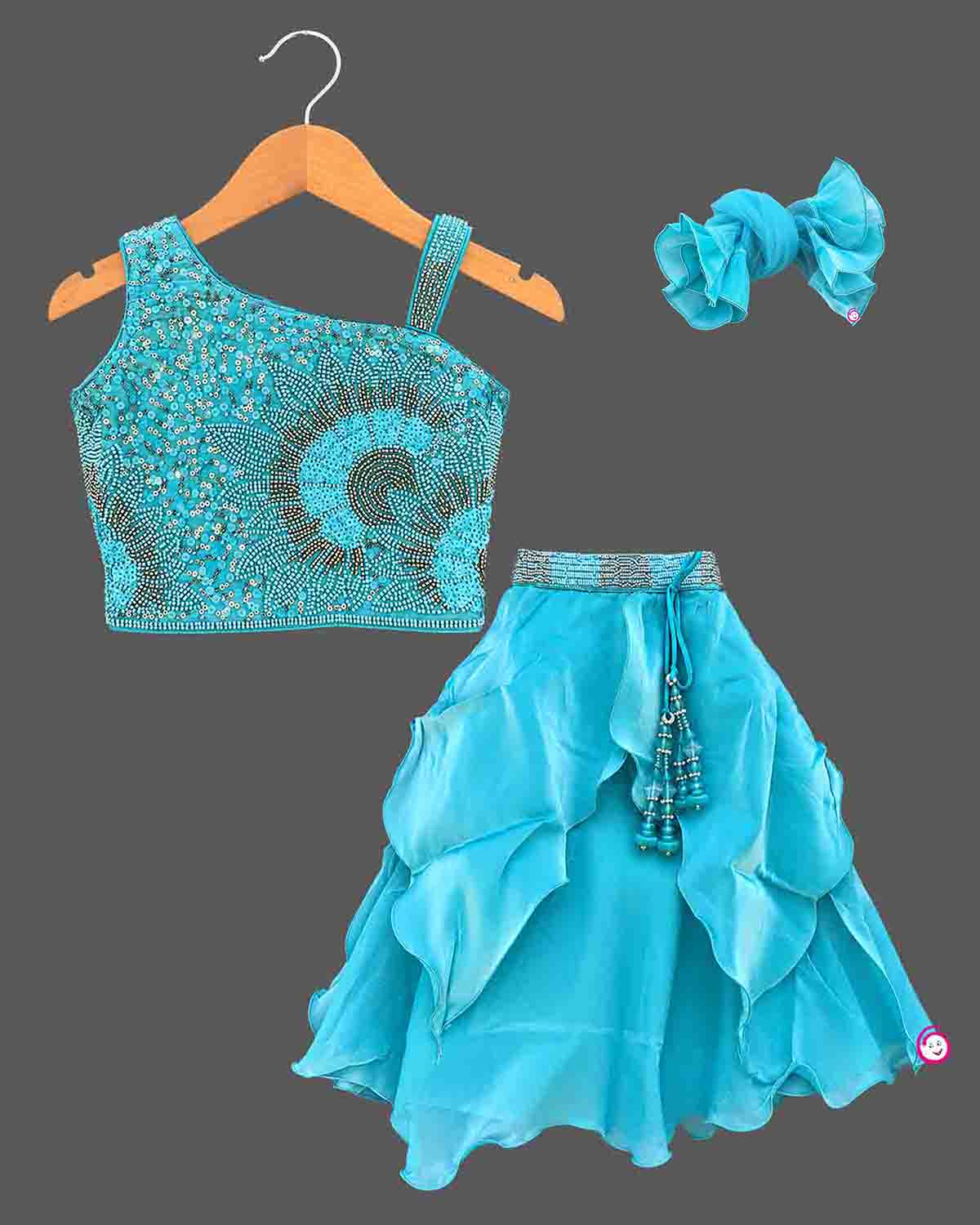 girls organza tiered lehenga choli for traditional weddings and festive celebrations