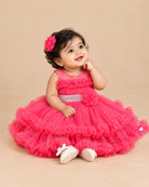 girlish party wear dress sequin floral net frock for birthday party