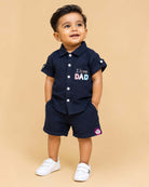 Black premium muslin Cotton short sleeve button down shirt and shorts set with I love DAD pocket design for summer holidays