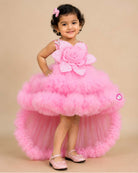 Girls fashion partywear frock with flower detail for birthday, wedding, and reception functions