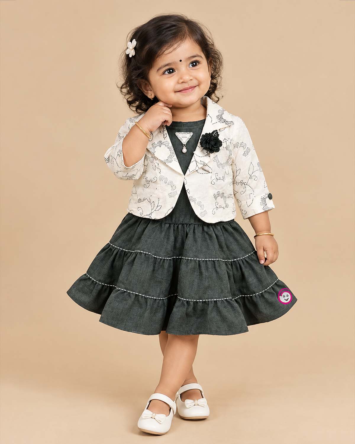 Little princess layered frock with printed jacket for girls western party wear