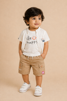 Toddler boy short sleeve mandarin collar shirt and drawstring cargo shorts set