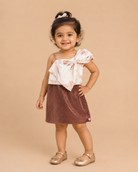 Baby girl sequined western midi dress with one shoulder design and bow detail
