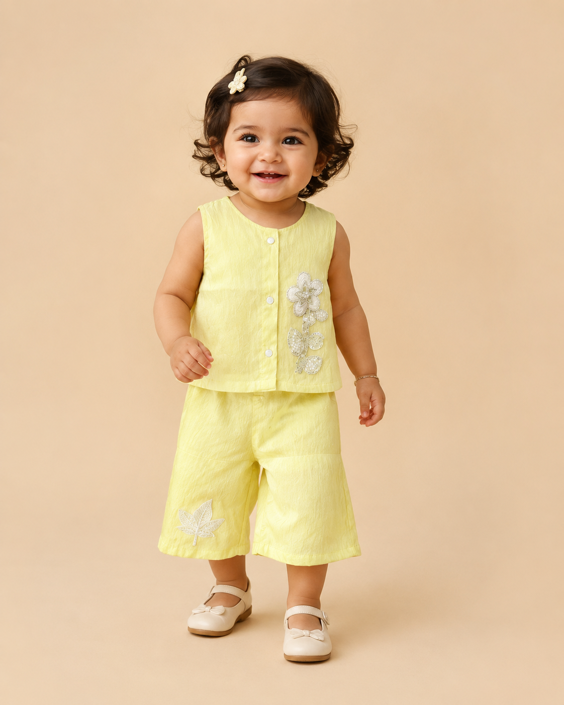 Baby girl floral top and pant set with sequin embellishments for casual party wear