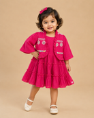 Toddler tiered western frock with embroidered jacket set for girls party wear