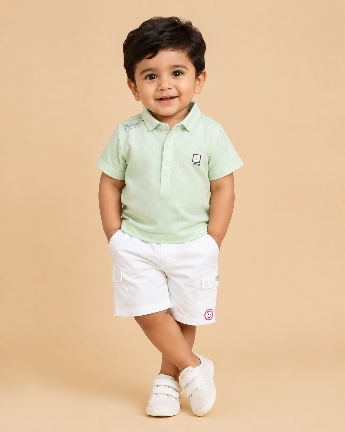 Boys Casual Collared Shirt and Cargo Shorts Two Piece Outfit
