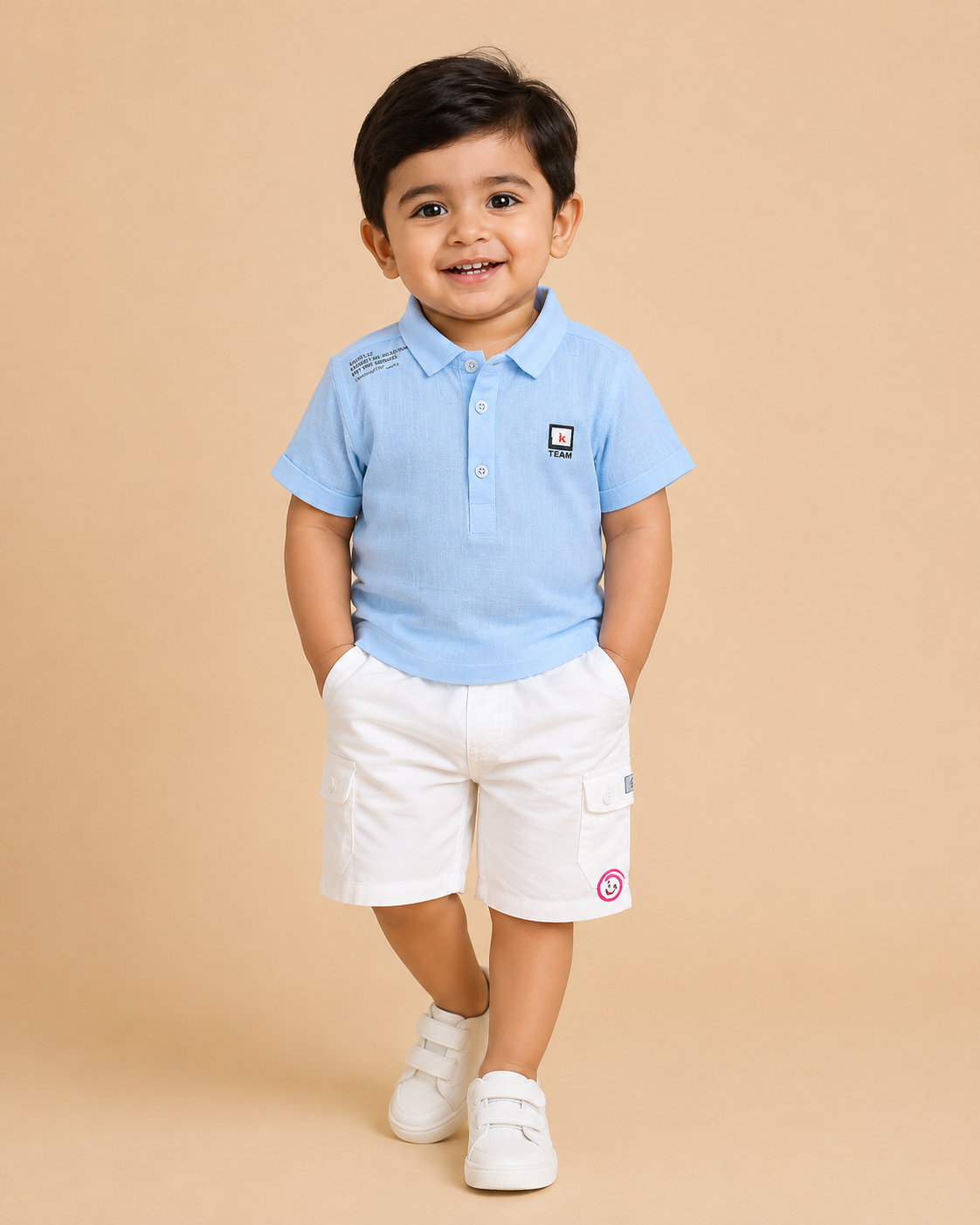 Boys Collared Polo Shirt and Matching Cargo Shorts Casual Set for Kids