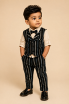 Little gentleman striped waistcoat suit set with shirt Pant and bow tie for boys