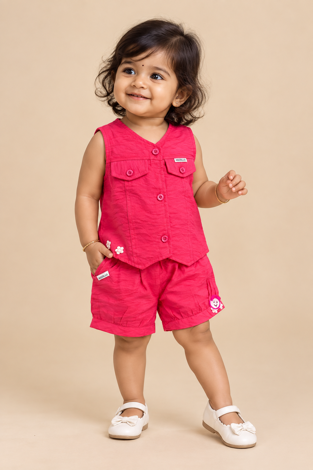 Bright pink toddler cotton vest and shorts set for birthday party