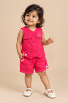 Bright pink toddler cotton vest and shorts set for birthday party