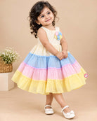 Toddler cream cotton casual dress with pastel multicolor tiered ruffles