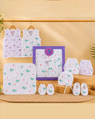 Infant newborn luxury gift hamper box with soft muslin sleeveless tops tie nappies hooded wrapping sheet bonnet mittens and booties