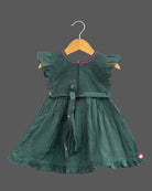 Girls peacock printed traditional frock - Dark Green