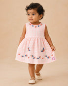 Little princess embroidered checked casual frock with butterfly and floral detailing for everyday comfort
