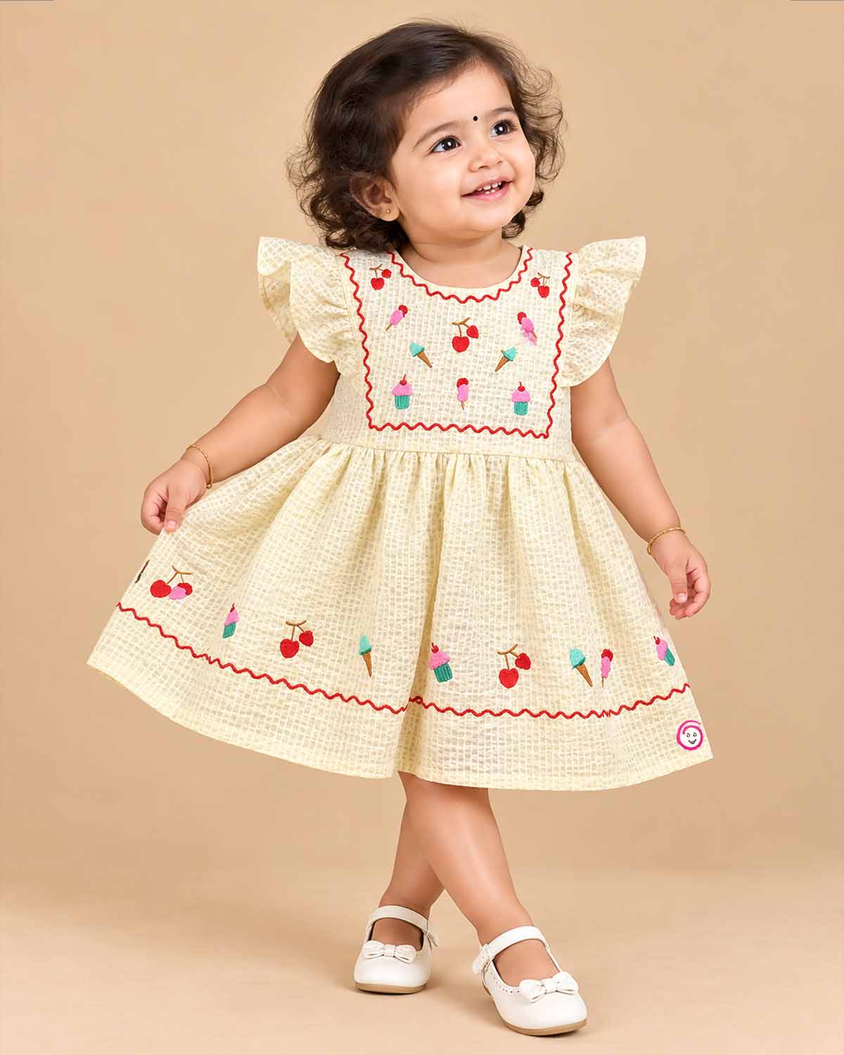 Baby Girl Embroidered Cotton Frock with flutter sleeves for summer playdate and casual outing