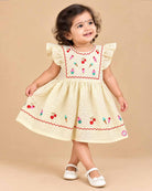 Baby Girl Embroidered Cotton Frock with flutter sleeves for summer playdate and casual outing