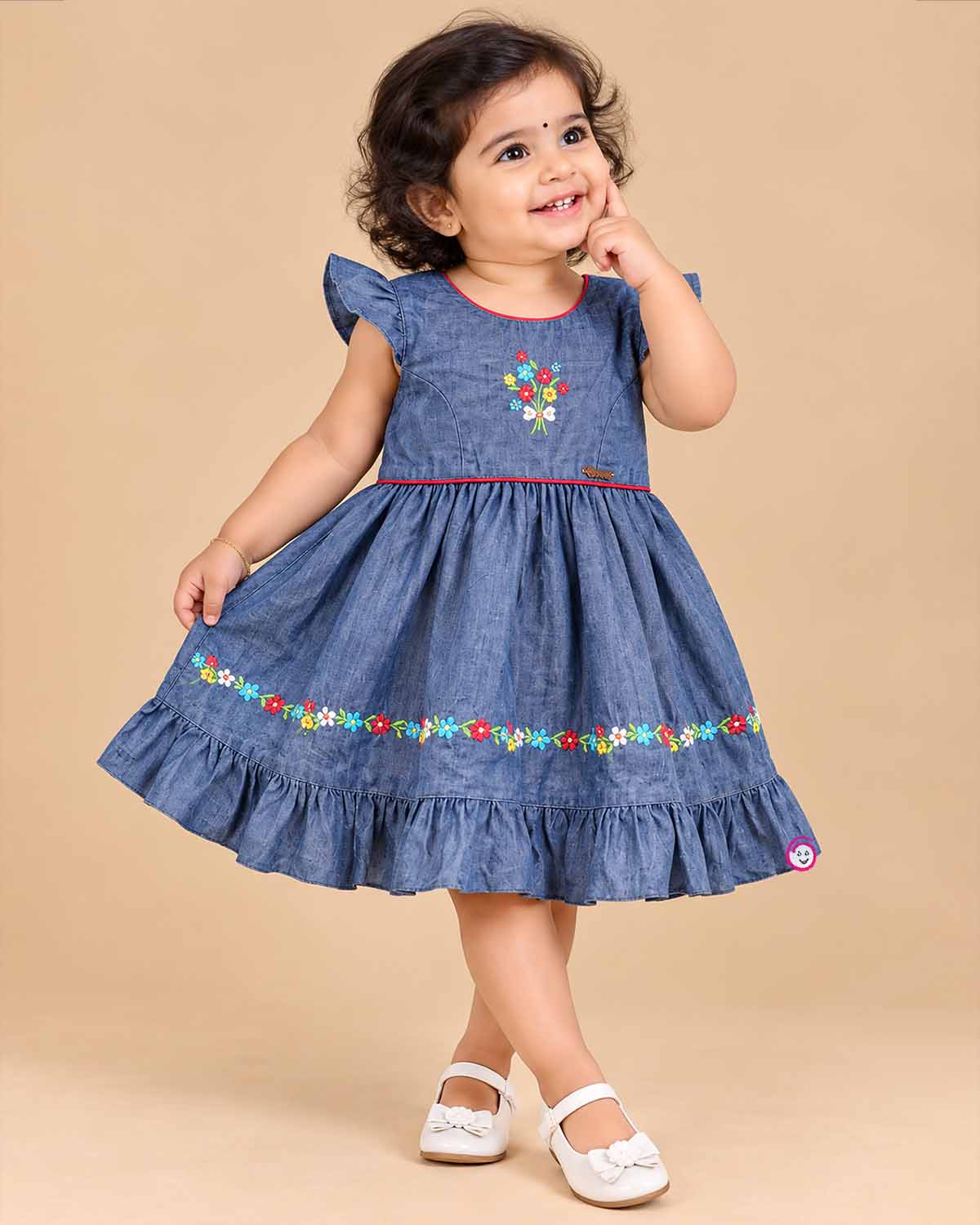 toddler girl embroidered floral cotton casual frock dress ruffle sleeves summer outfit