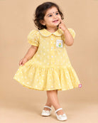 toddler girl casual cotton frock with peter pan collar and puff sleeves