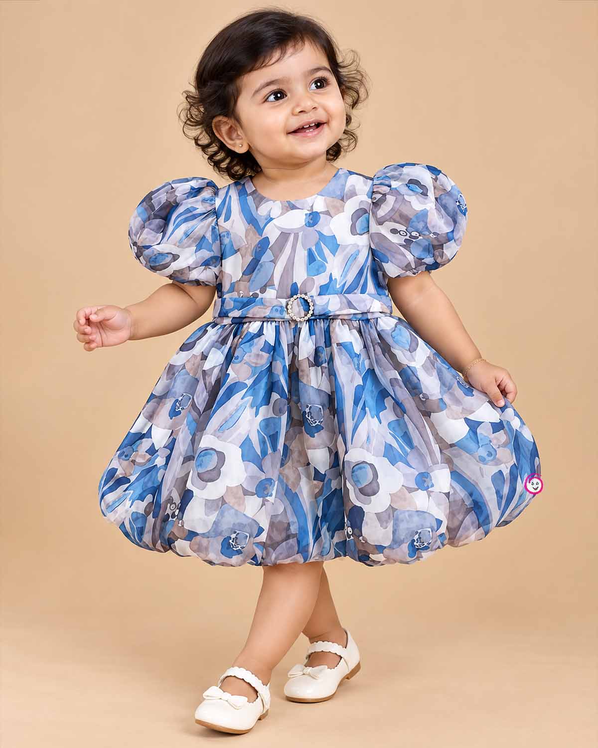 toddler floral frock with puff sleeves for casual outings