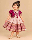 Infant ethnic wear cotton silk frock with pattu pavadai inspired zari border for festivals