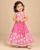 Lehenga choli for kids featuring sequined floral embroidery and a pleated flared skirt.