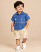 Little gentleman printed short sleeveless shirt and cargo shorts casual wear set for boys