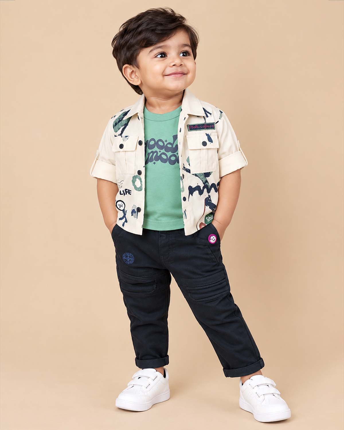 little gentleman abstract print shirt and pants set for boys party wear