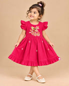 Baby girl floral silk cotton frock with bird motif embroidery for ethnic festive wear