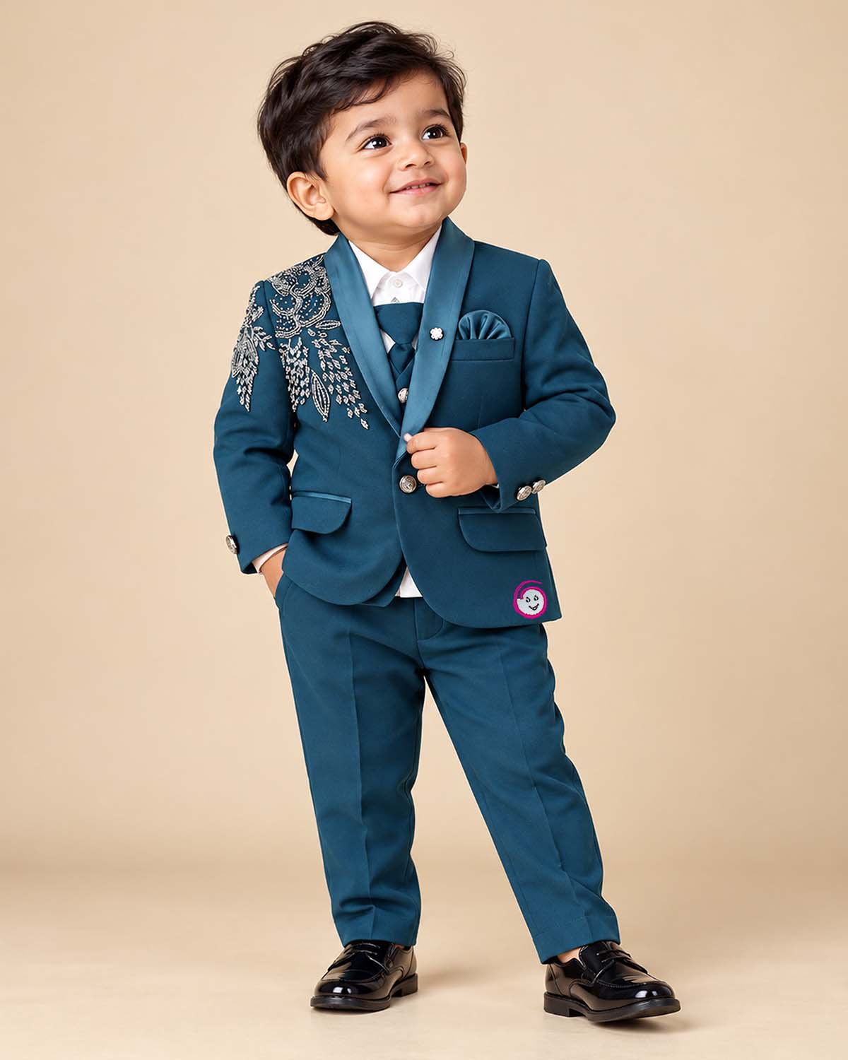 Dapper boy embellished suit set with blazer waistcoat shirt bow and pant for formal events