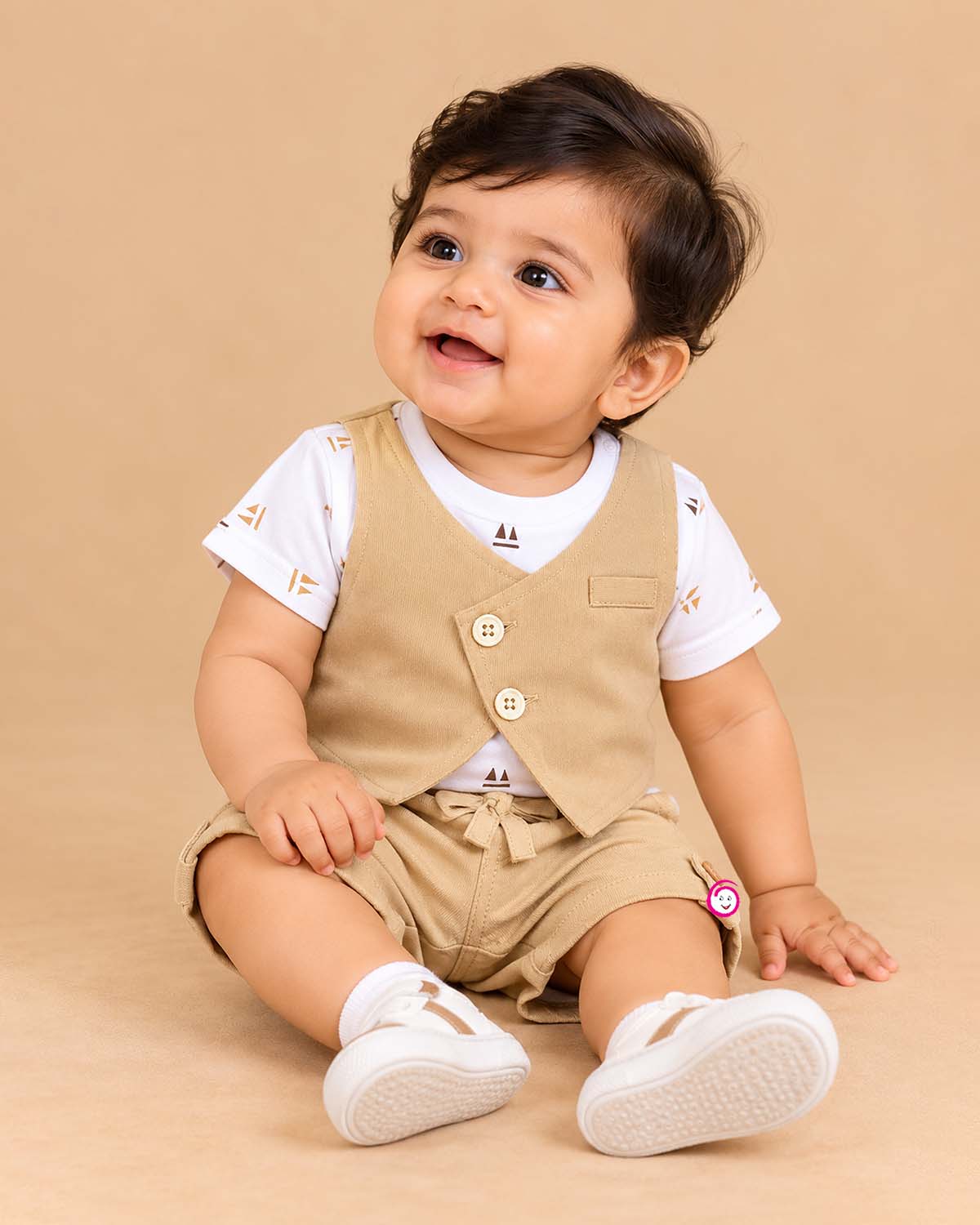Boys short sleeve t-shirt with attached vest and matching shorts dress for infant