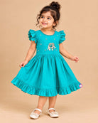 toddler cotton silk frock with elephant embroidery and ruffle sleeves for birthday party