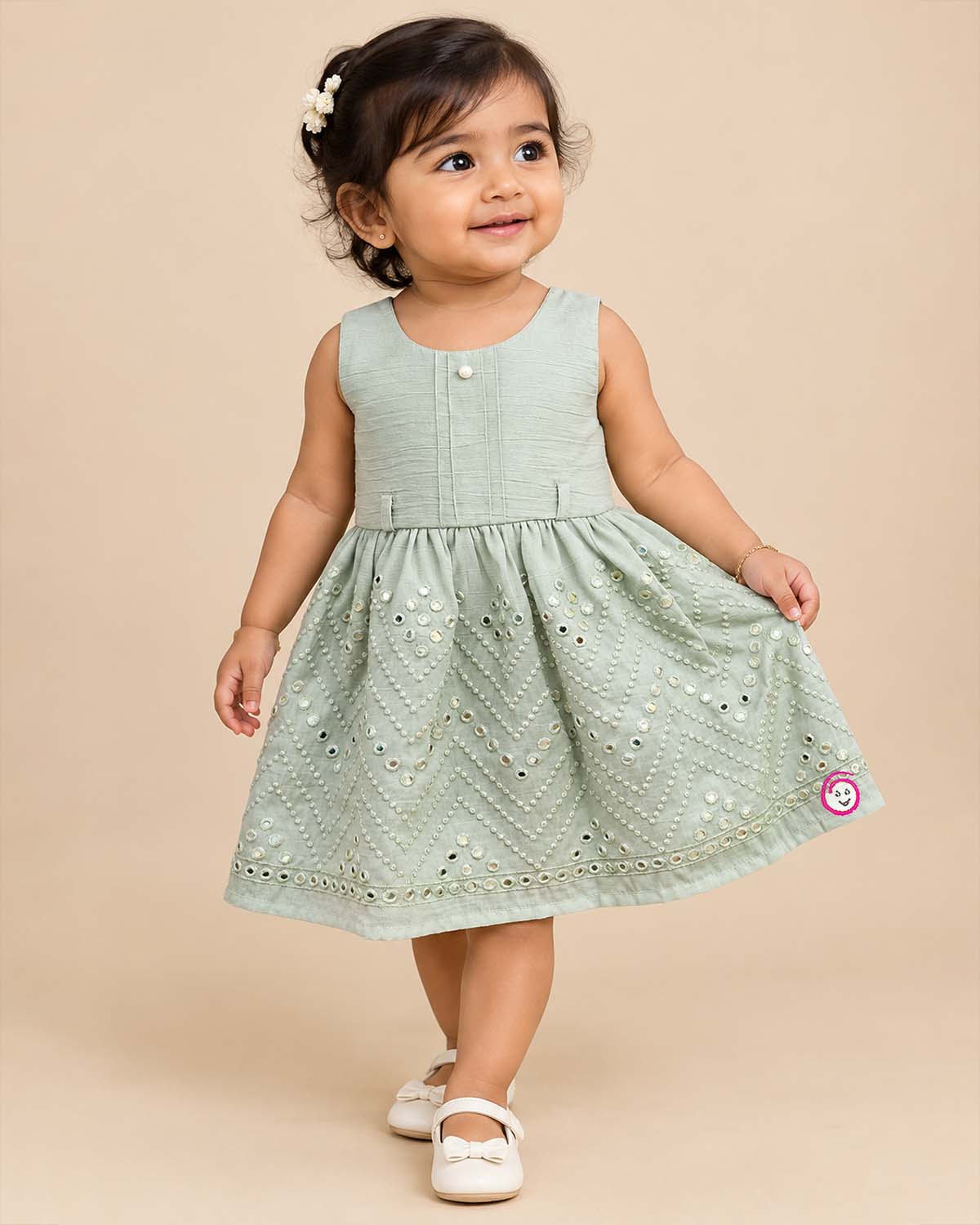 toddler casual mirror work sleeveless cotton frock dress for girls festive celebrations
