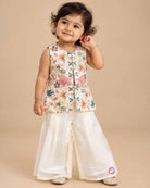 Girls floral embroidered sleeveless jacket top wide leg palazzo pants set with hair accessory