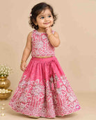 Baby girls sequin embroidered scalloped choli top with matching flared lehenga skirt and dupatta set