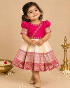 Toddler silk traditional frock with intricate embroidery and border for ethnic festivals