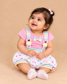 baby clothes printed t shirt with bow tie and suspender shorts set for infant party wear