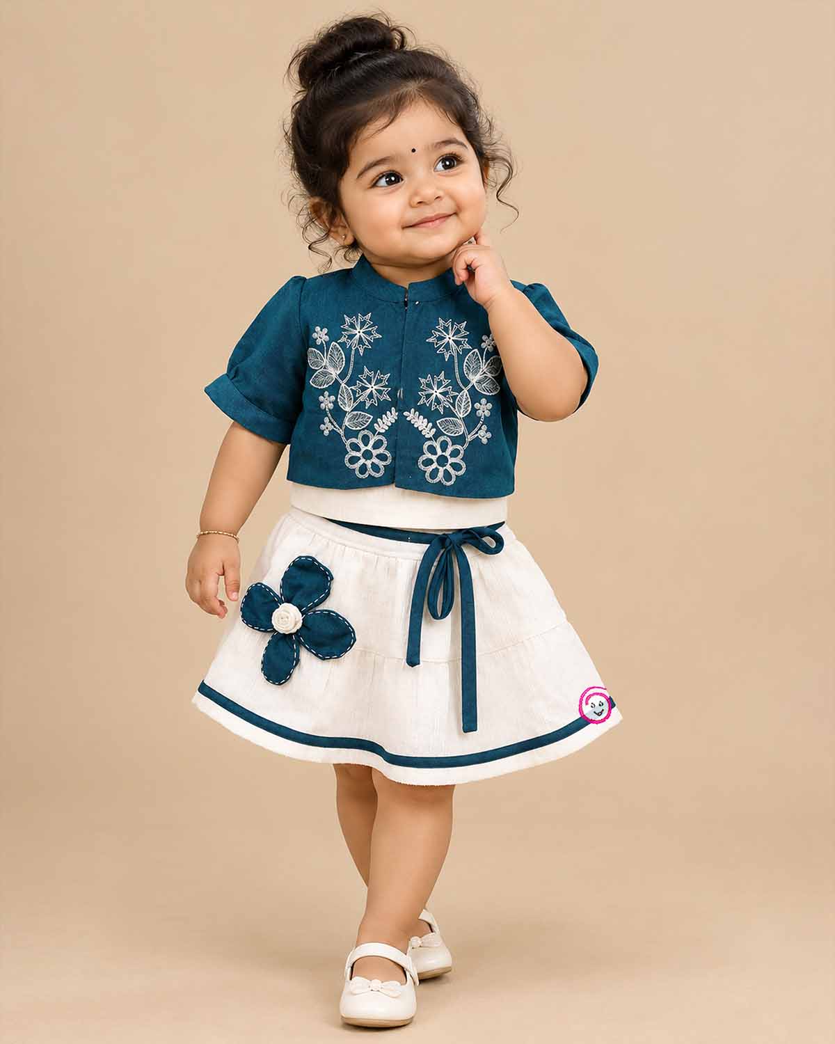 Baby girl floral top skirt set with jacket for kids party wear
