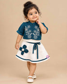 Baby girl floral top skirt set with jacket for kids party wear